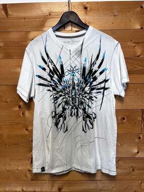 Marc Ecko Cut & Sew Men's White Graphic V-Neck T-Shirt Winged Scissors Large